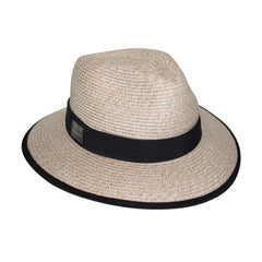 Wheat / Black | Evoke Palmer Fedora Sun Hat. Angled Front View.