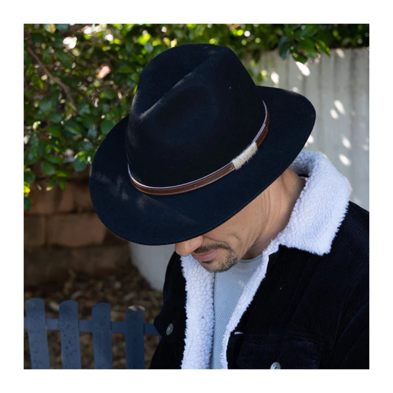 Black | Evoke Paterson Australian Wool Felt Fedora Image Showing No Logos Or Titles.