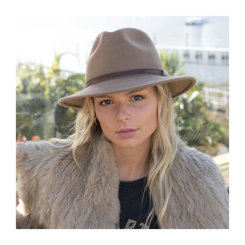 Camel | Evoke Paterson Australian Wool Felt Fedora Image Showing No Logos Or Titles.