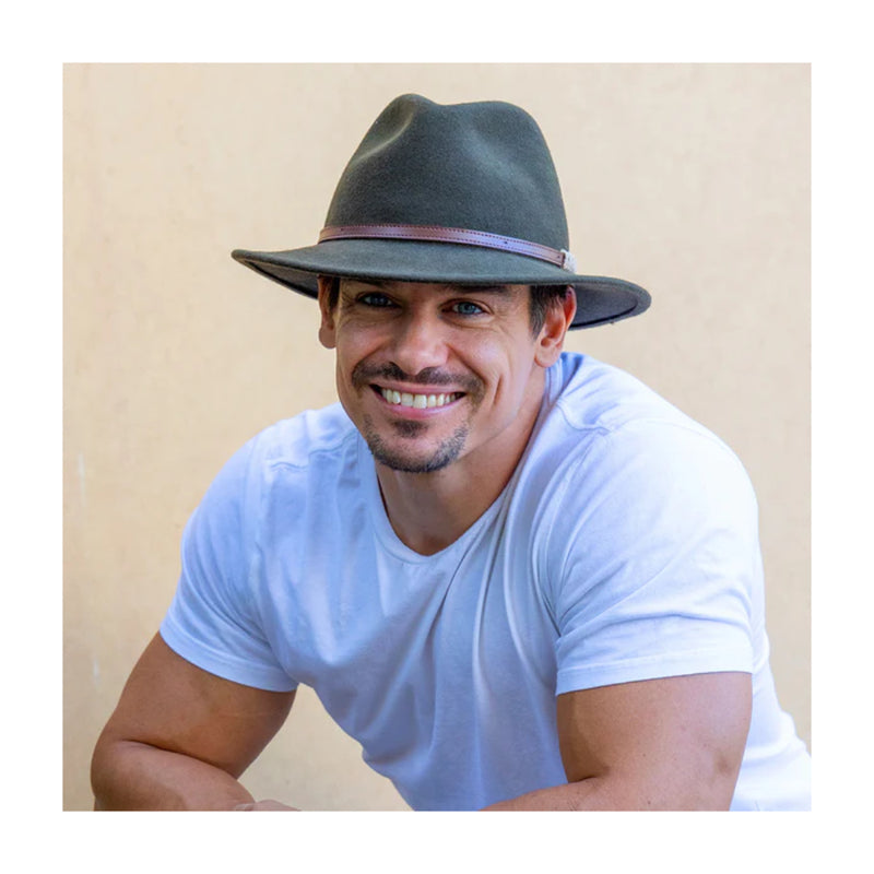 Khaki | Evoke Paterson Australian Wool Felt Fedora Image Showing No Logos Or Titles.