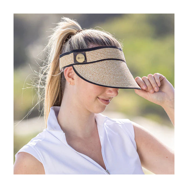 Natural | Evoke Pearl Visor. Angled Front View on Model.