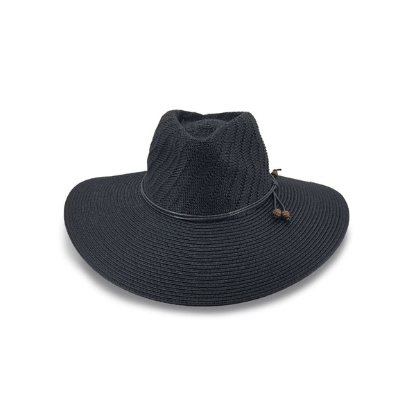 Black | Evoke Susie Wide Brim Fedora Image Showing Front View.