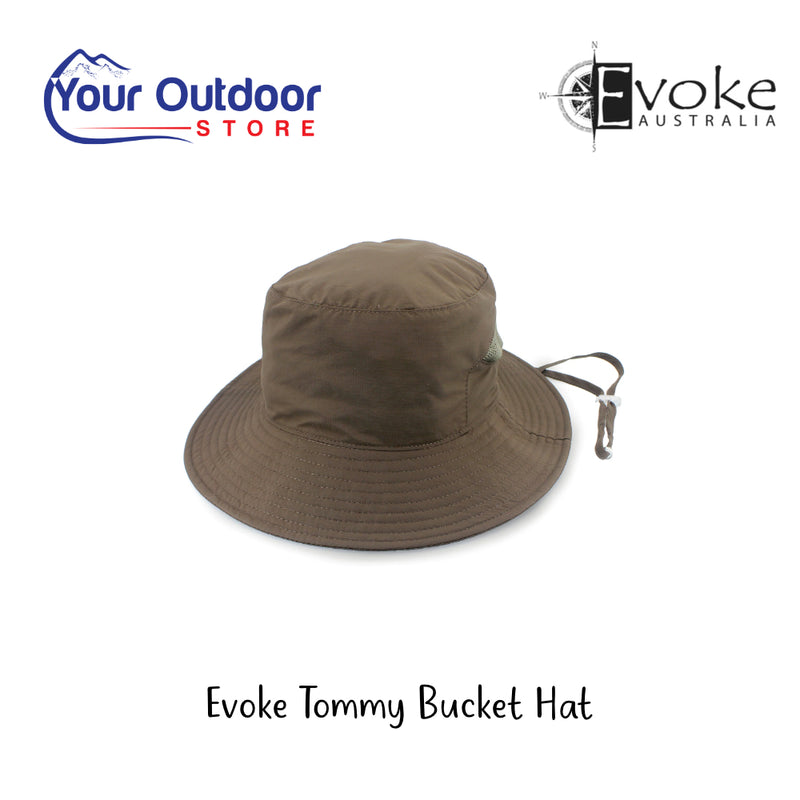 Evoke Tommy Bucket Hat | Hero Image Showing All Logos And Titles.
