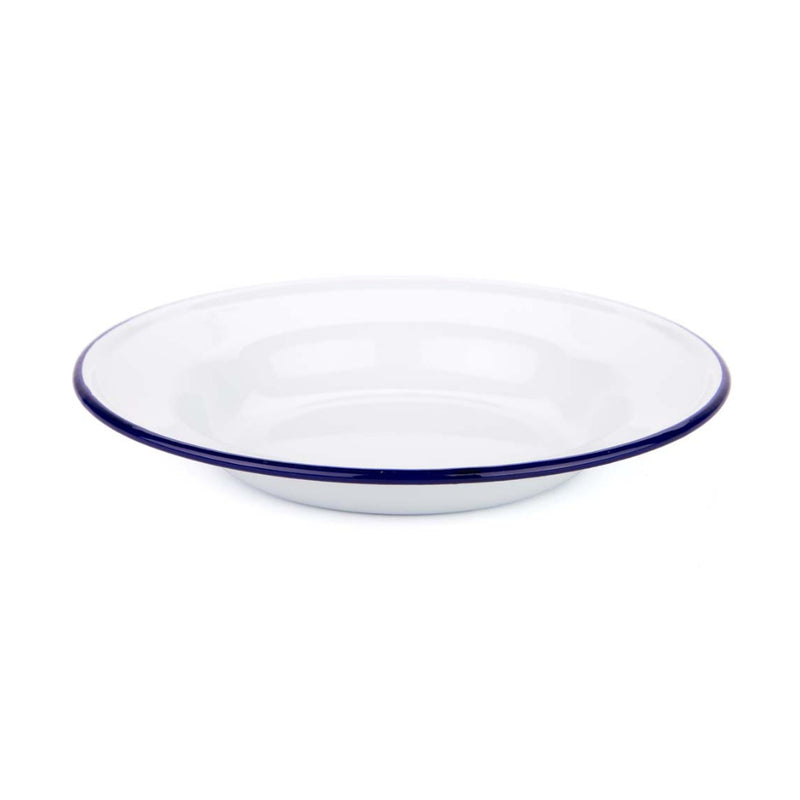 White / Blue | Falcon Houseware 24cm Soup Plate. Side View.