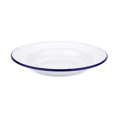 White / Blue | Falcon Houseware 24cm Soup Plate. Side View.