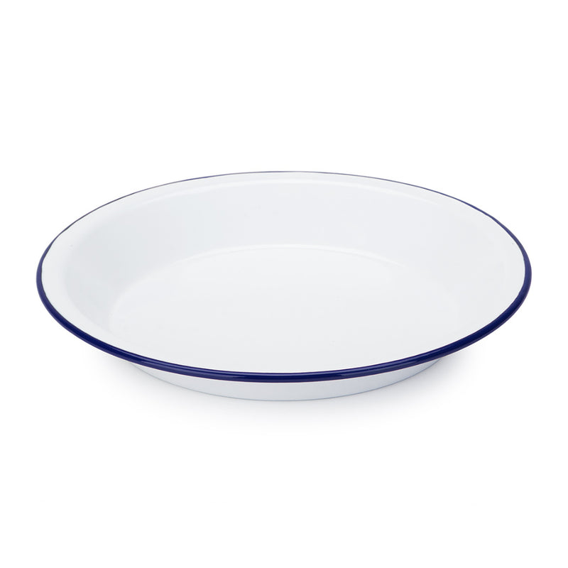 White / Blue | Falcon Round Enamel 30 cm Pie Plate. Side View. 