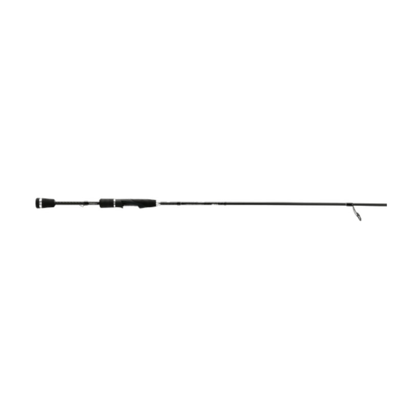 Black | 13 Fishing Fate Black Medium/Light Spin Rod 8-14lb Image Showing View Of Rod On Its Side.