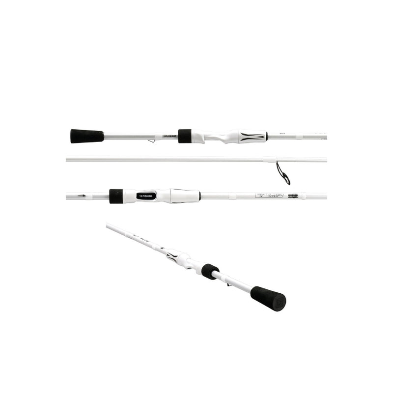 White | 13 Fishing Fate V3 6'8 Two Piece Medium/Light 8-14lb Spin Rod Image Showing No Logos Or Titles.