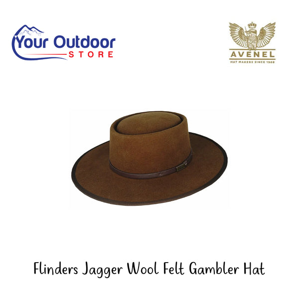 Avenel Flinders Jagger Wool Felt Gambler Hat | Hero Image Showing All Logos And Titles.