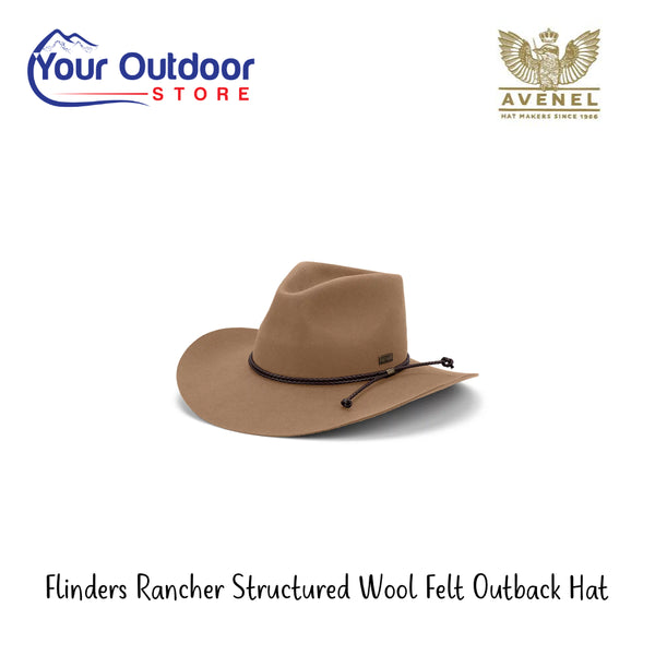 Flinders Rancher Structured Wool Felt Outback Hat | Hero Image Showing All Logos And Titles.