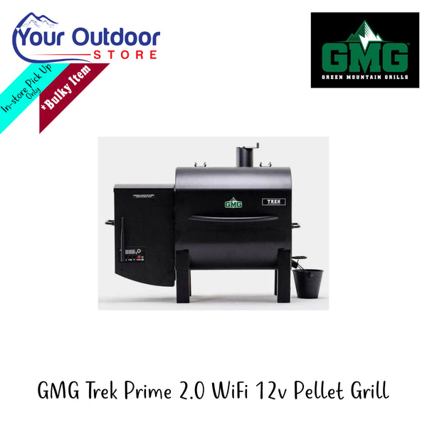 GMG Trek Prime 2.0 WiFi 12V Pellet Grill | Hero Image Showing All Logos And Titles.
