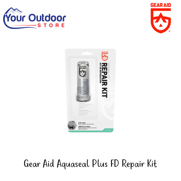 Gear Aid Aquaseal Plus FD Repair Kit | Hero Image Showing All Logos And Titles.