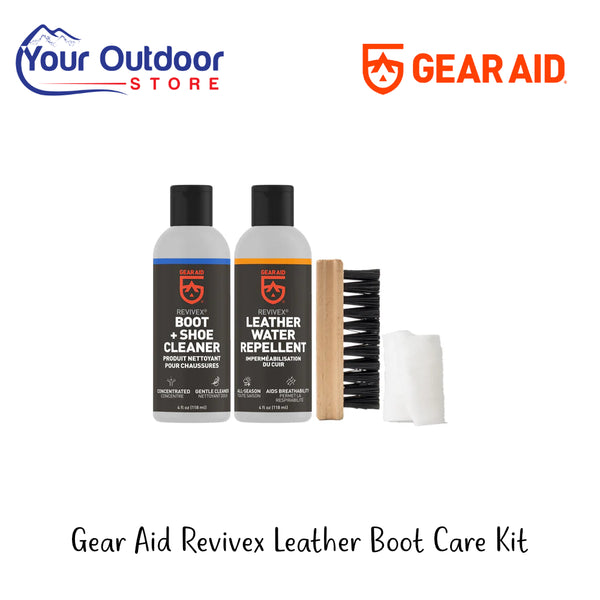 Gear Aid Leather Boot Care Kit | Hero Image Showing All Logos And Titles.