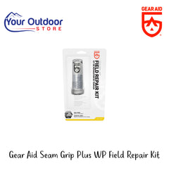 Gear Aid Seam Grip Plus WP Field Repair Kit | Hero Image Showing All Logos And Titles.