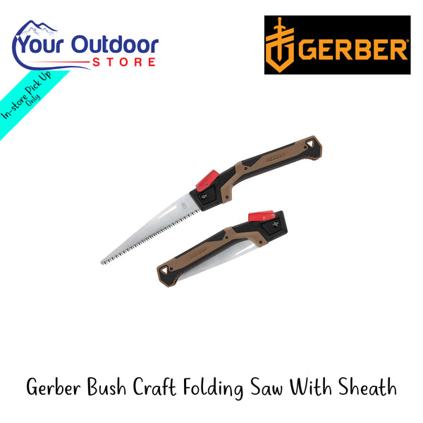 Gerber Bush Craft Folding Saw With Sheath | Hero Image Sowing All Logos And Titles.