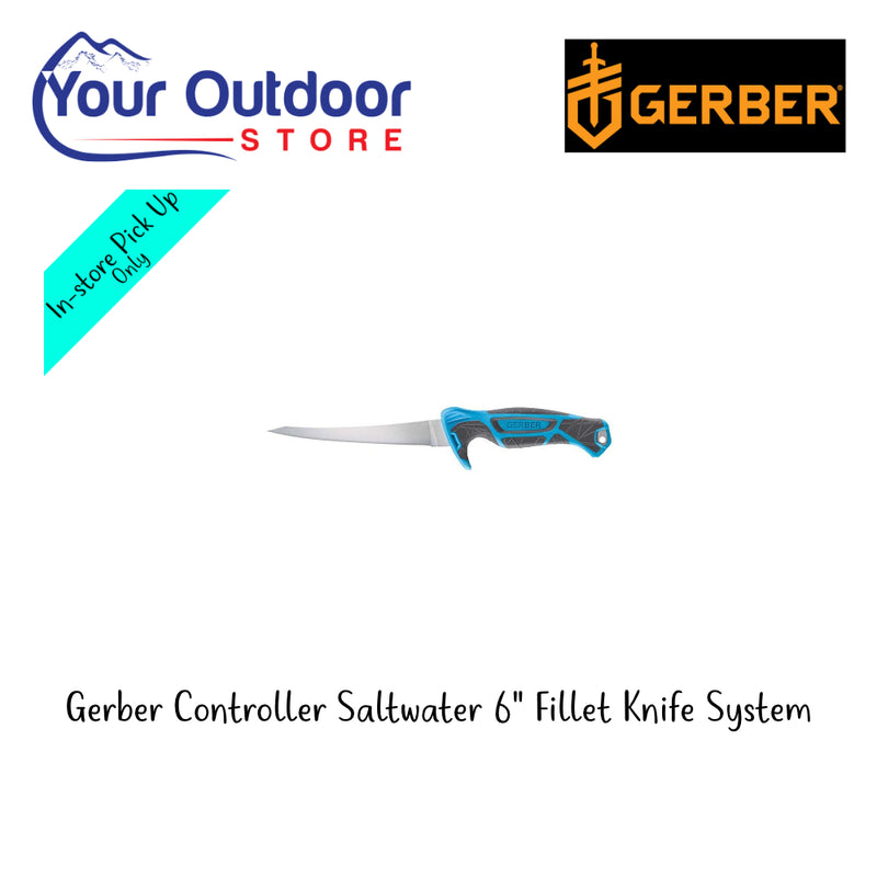 Gerber Controller Saltwater 6" Fillet Knife System. Hero Image Showing Logos and Title. 