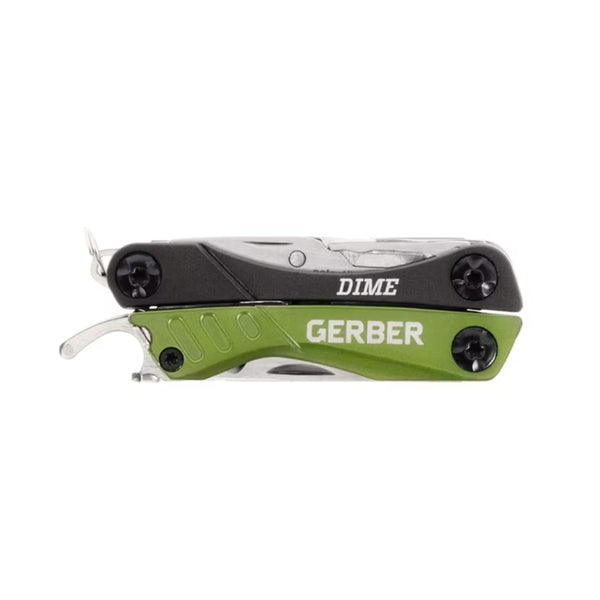Green | Gerber Dime Micro Multi Plier. Closed Up. 