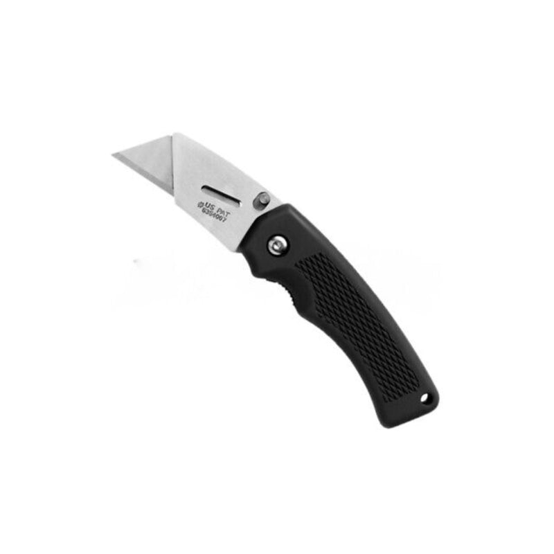 Black | Gerber Edge Tachide Rubber Handle Folding Utility Knife Image Showing Angled View, Blade Out.