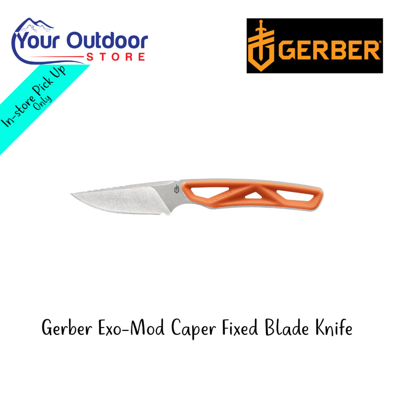 Gerber Exo-Mod Caper Fixed Blade Knife | Hero Image Showing All Logos And Titles.