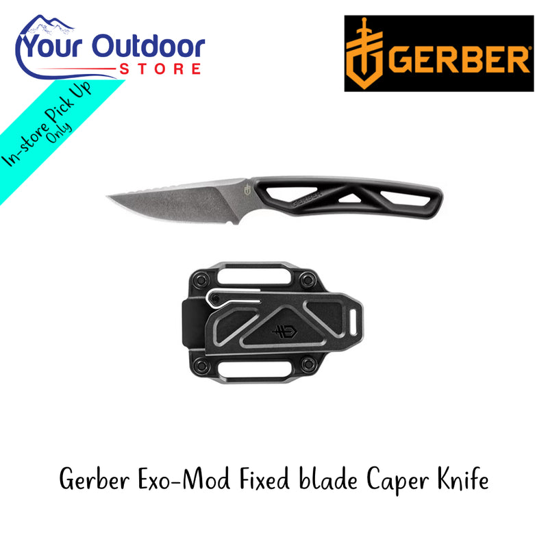 Gerber Exo Mod Fixed Blade Caper Knife | Hero Image Showing All Logos And Titles.