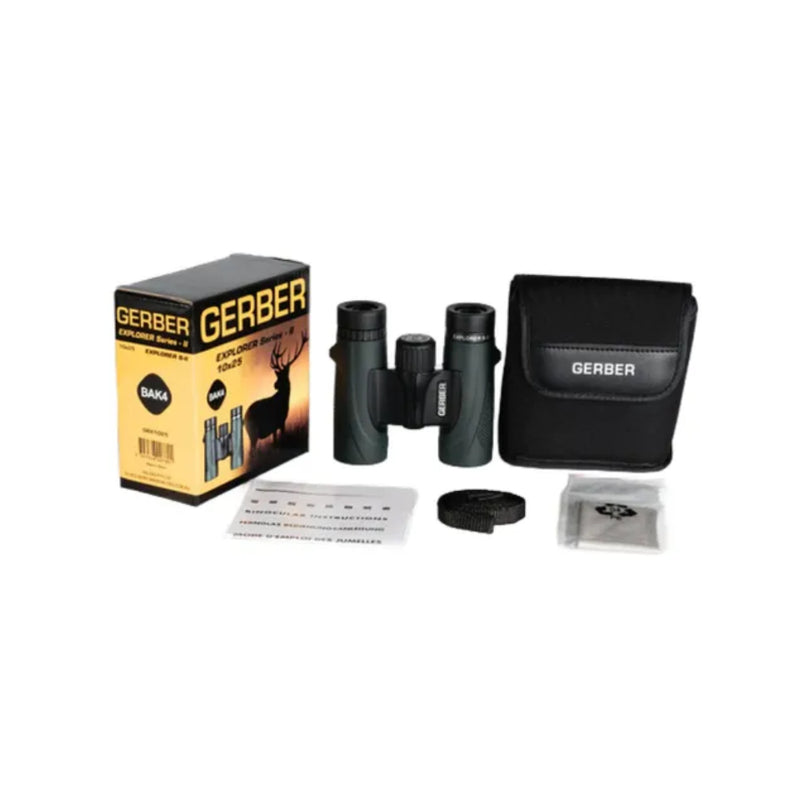 Gerber Explorer Series ll 10 x 25 | Image Showing Everything Included In The Boz When Purchased.
