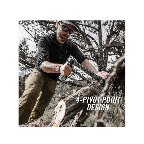 Black / Green | Gerber Freescape Folding Camp Saw. Shown in Action on Log.