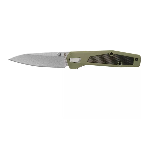 Green | Gerber Fuse Folding Knife. Side View - Blade Open.
