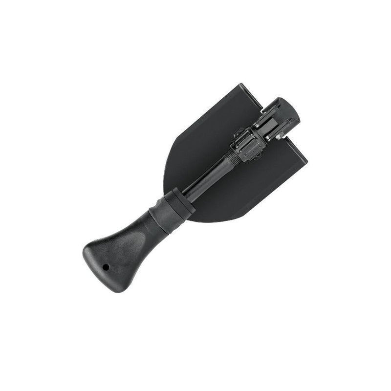 Black | Gerber Gorge Folding Shovel With Nylon Bag Image Showing Angled View Of The Shovel Folded.