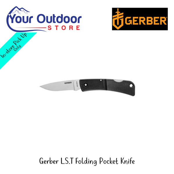 Gerber L.S.T Folding Pocket Knife | Hero Image Showing All Logos And Titles.
