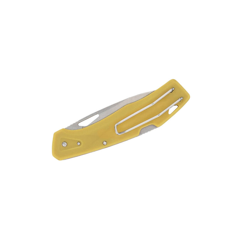 Yellow | Geber LST Clip Folding Knife Image Showing Side View With The Clip In View.