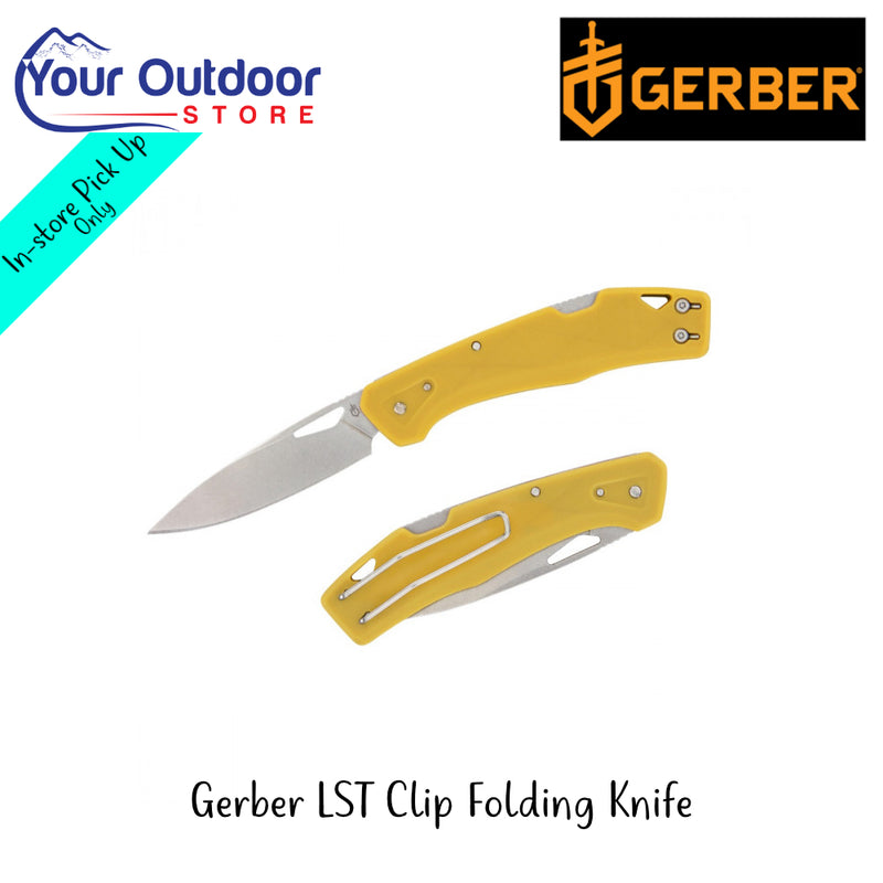 Geber LST Clip Folding Knife | Hero Image Showing All Logos And Titles.
