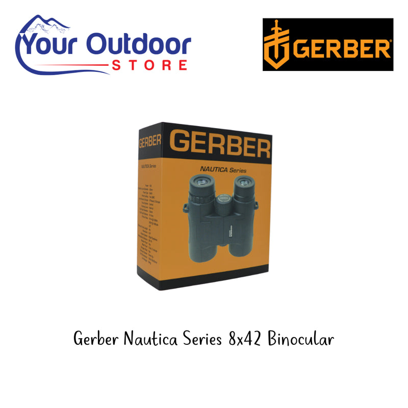 Gerber Nautica Series 8x42 Binocular. Hero Image Showing Logos and Title.
