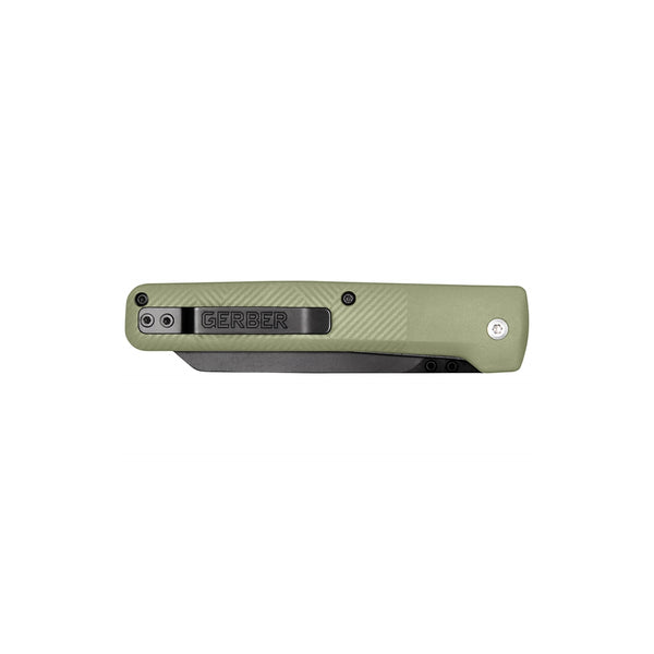 Lichen | Gerber Pledge Clip Folding Knife Image Showing Blade Way , Belt Clip In View.