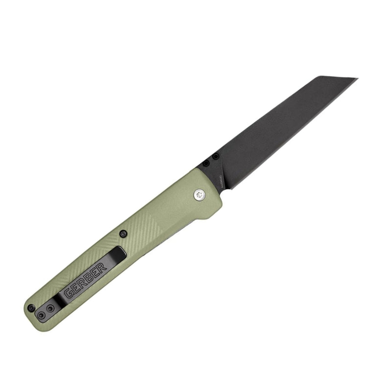 Lichen | Gerber Pledge Clip Folding Knife Image Showing Blade Out.