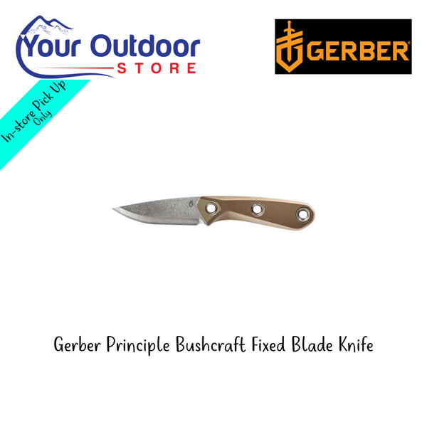 Gerber Principle Bushcraft Fixed Blade Knife | Hero Image Showing Al Logos And Titles.