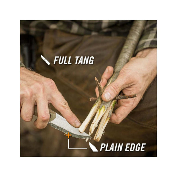 Brown | Gerber Principle Bushcraft Fixed Blade Knife. Shown in Action With Branch.