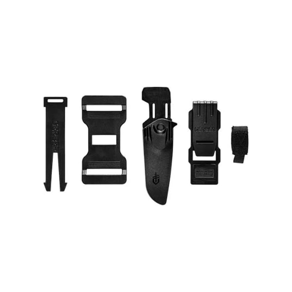 Coyote | Gerber Principle Bushcraft Fixed Blade With Sheath Image Showing All Attachments.