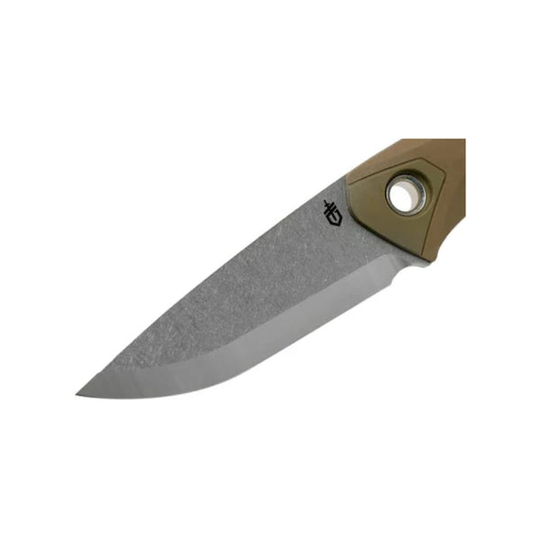 Coyote | Gerber Principle Bushcraft Fixed Blade With Sheath Image Showing Close Up View Of The Blade.