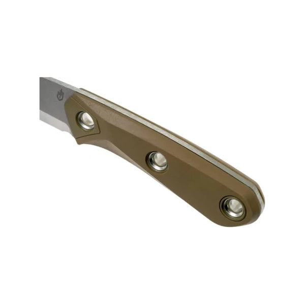 Coyote | Gerber Principle Bushcraft Fixed Blade With Sheath Image Showing Close Up View Of The Handle.