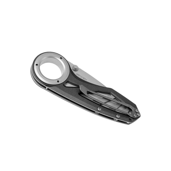Grey | Gerber Remix Clip Folding Knife Image Showing Blade Folded Away, Pocket Clip In View.