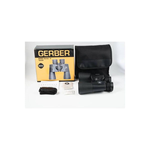 Black | Gerber Sport Series II 10x50 Image Showing Everything That Comes In The Box.