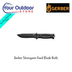 Gerber Strongarm Fixed Blade Knife | Hero Image Showing All Logos And Titles.