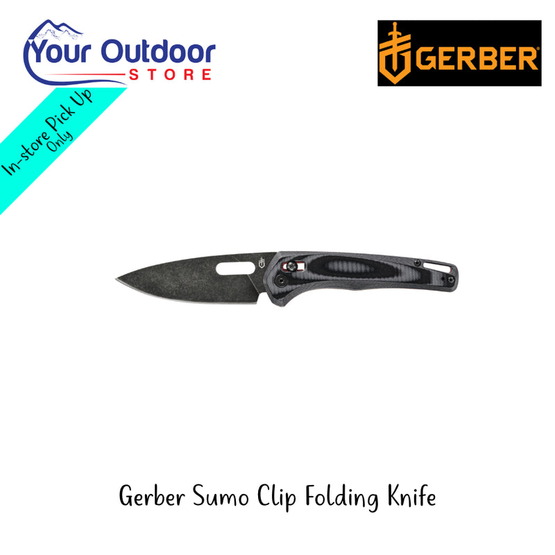 Gerber Sumo Clip Folding Knife | Hero Image Showing All Logos And Titles.