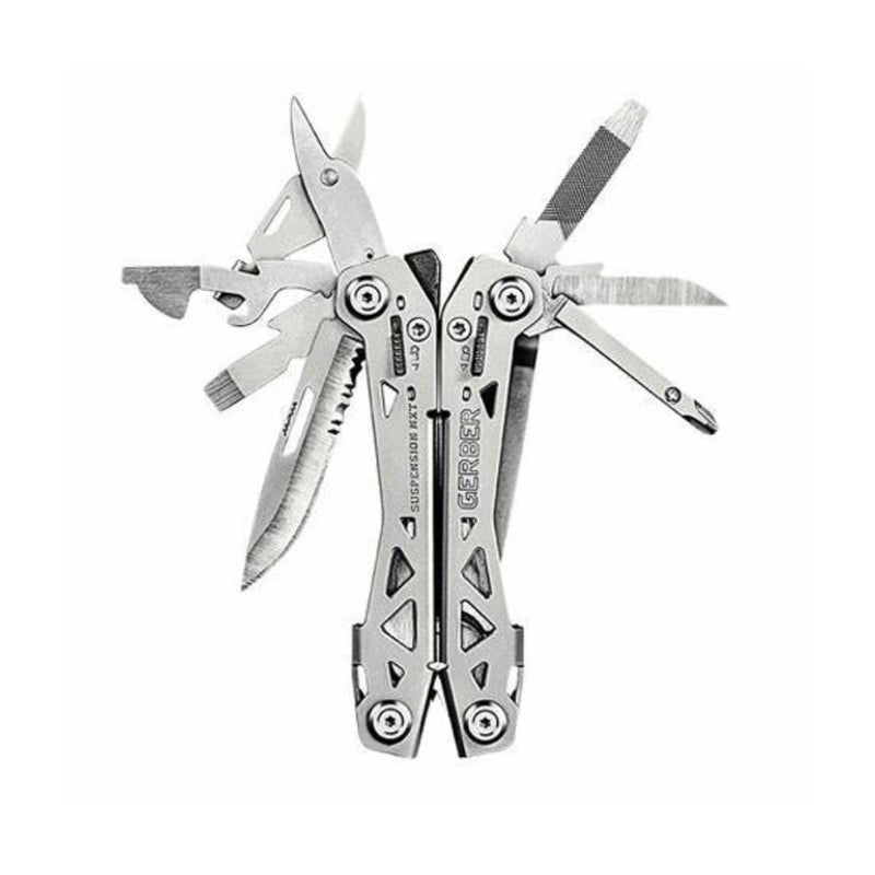 Stainless Steel | Gerber Suspension NXT Multi Tool. Shown with Closed Handle and Open Tools.  