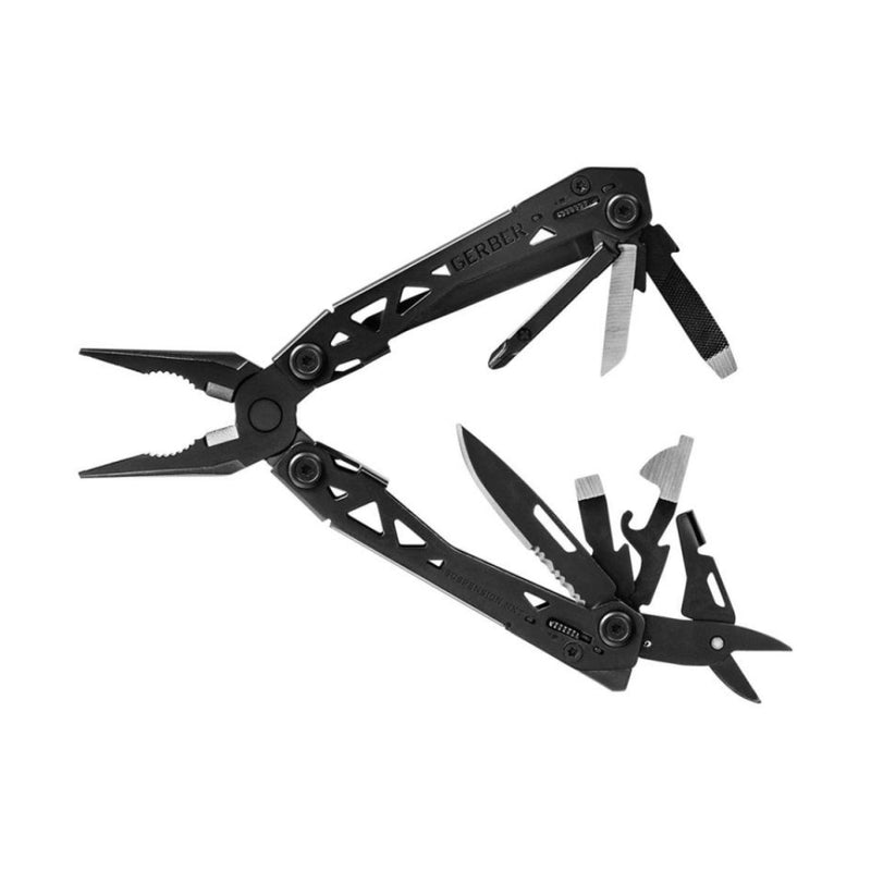 Black | Gerber Suspension NXT Multi Tool. Open Showing all Tools.