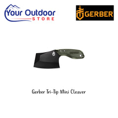 Gerber Tri Tip Mini Cleaver. Hero Image Showing Logos and Title. 