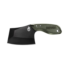 Black / Green | Gerber Tri Tip Mini Cleaver. Side View.