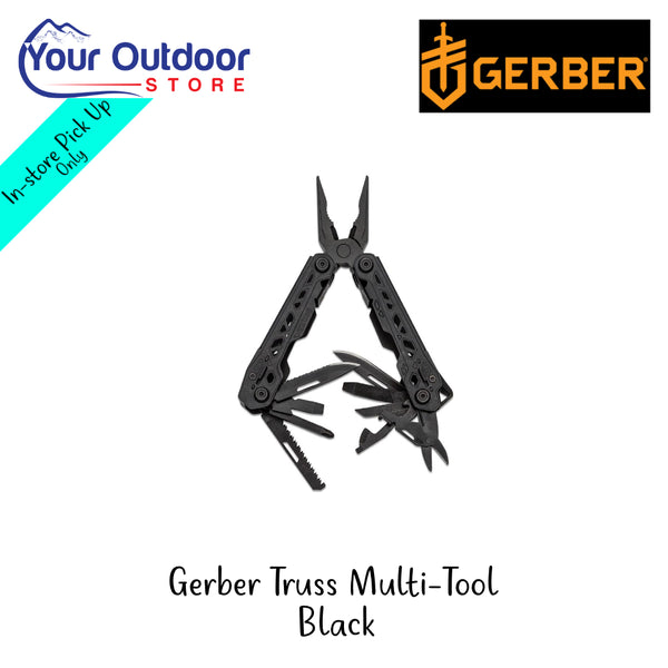 Gerber Truss Multi-Tool Black | Hero Image Showing All Logos And Titles.
