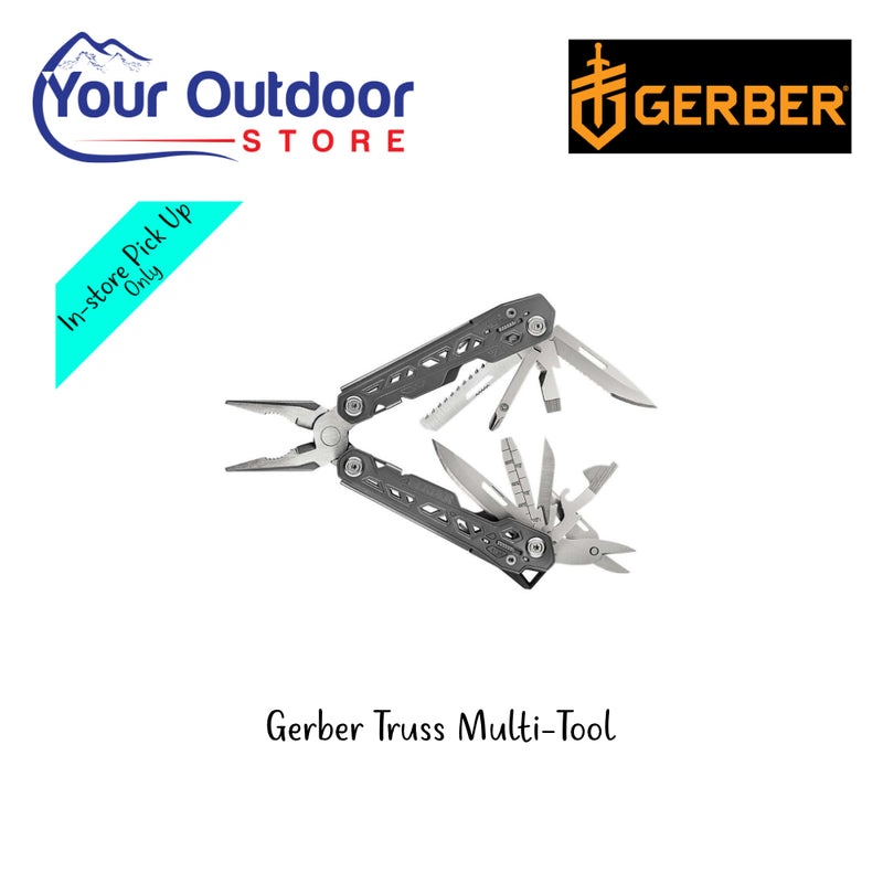 Gerber Truss Multi Tool. Hero Image Showing Logos and Title.