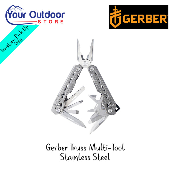 Gerber Truss Multi-Tool Stainless Steel | Hero Image Showing All Logos And Titles.